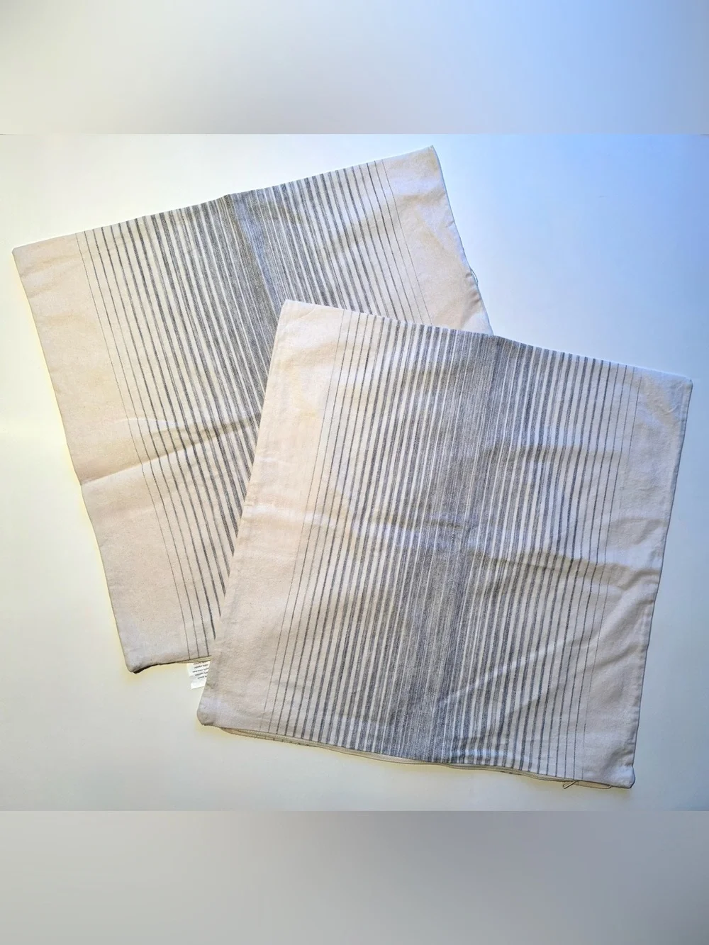 (Set/2) IKEA Cotton ISPIGG Yarn-Dyed 20x20 Pillow Covers Natural w/Blue Stripe